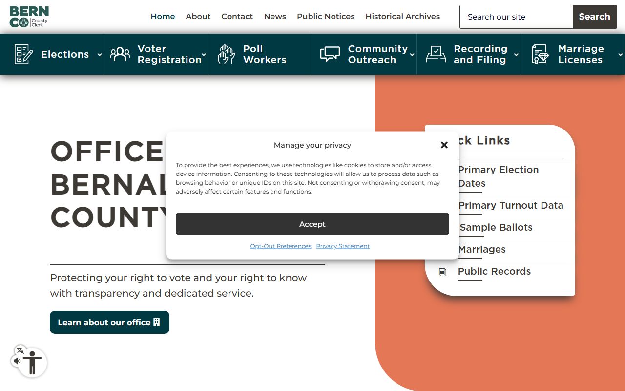 Bernalillo County Clerk landing page for recording and marriage records