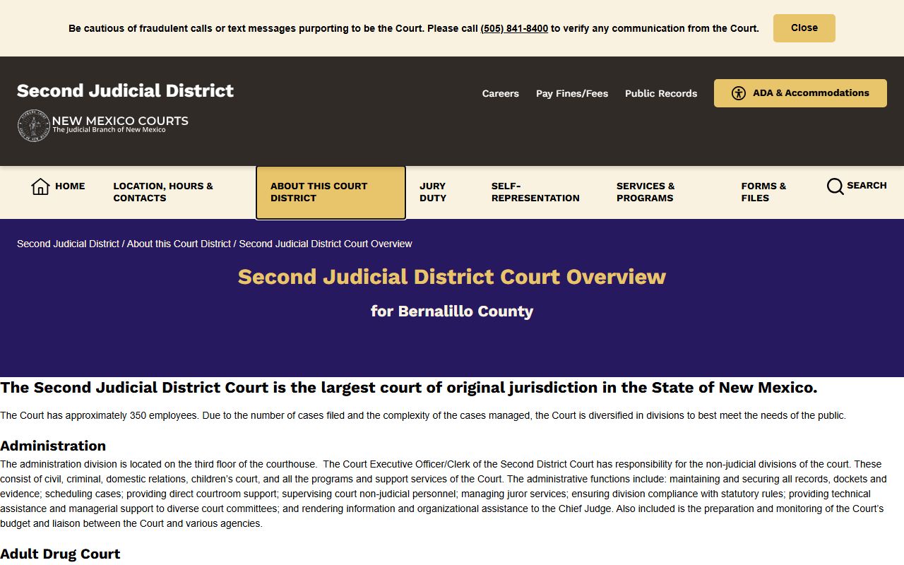 Second Judicial District Court overview for Bernalillo County