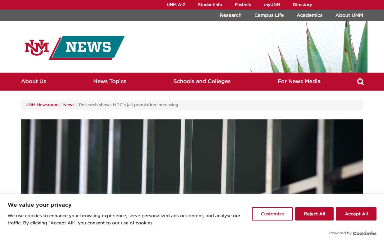 UNM news report on Bernalillo County MDC jail population growth
