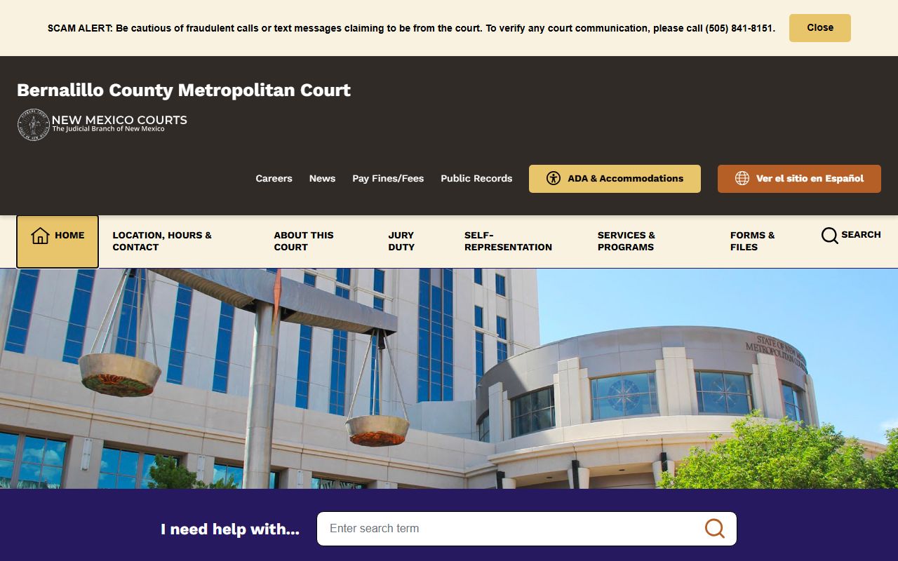 Bernalillo County Metropolitan Court site for traffic court records